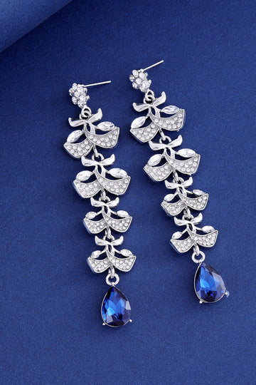 Pendientes largos de gota de agua con borla de hoja azul real